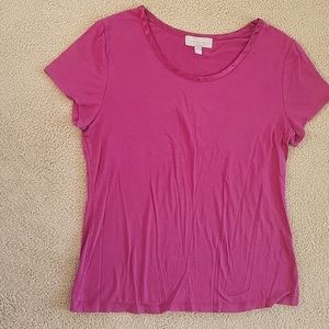 BR Luxe Touch silky-lined scoop collar cap sleeve double stitched pink top